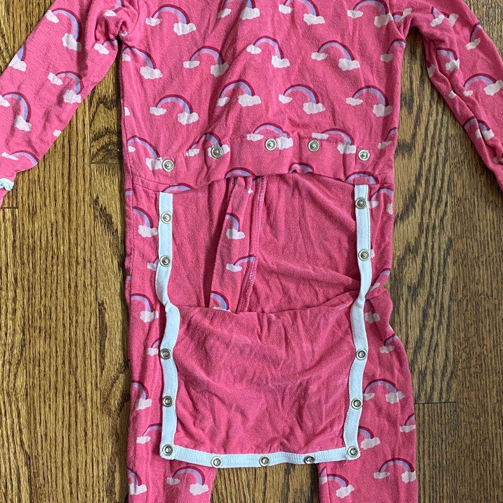 Pink rainbow print Kickee Pants zip up bamboo one piece pj with bum flap, 12-18M - Picture 12 of 12